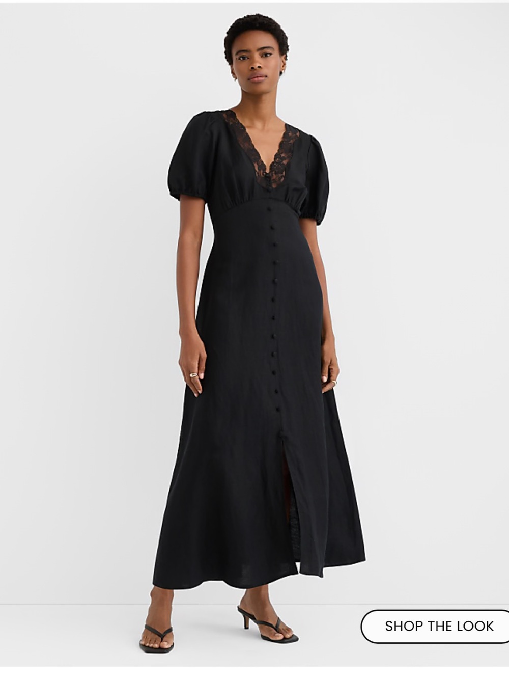 NWT Loft Lace Trim Linen-Blend Midi Dress in Black size 6